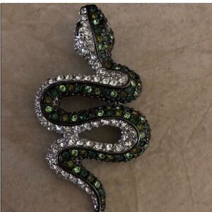 Kenneth Lane Vintage Snake Pin Year of The Snake Ready Green + clear Rhinestone